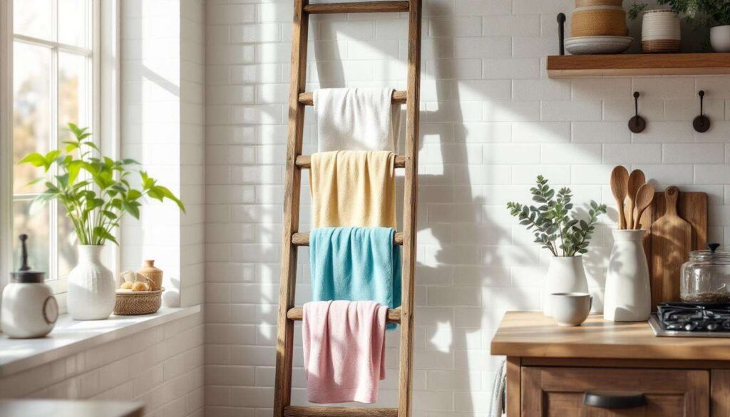 Reuse An Ordinary Thrift Store Find For Tidy Kitchen Towel Storage That Doubles As Decor